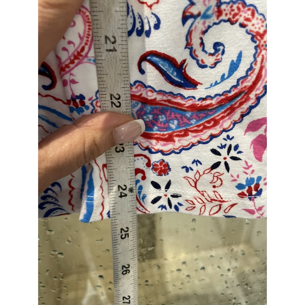 Talbots Womens Paisley Floral Blouse Top Short Sleeve White Red Blue PL LP NWT - Picture 3 of 8